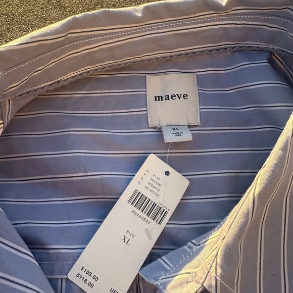 Maeve For Anthropologie Oversized Equestrian Blue Striped Button Up Top Size XL - Picture 6 of 9